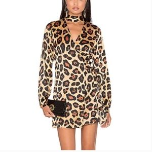 NWOT LPA Silk Leopard Animal Print Wrap Mini Dress